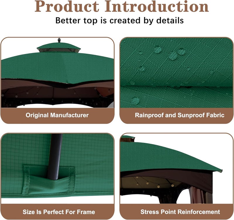 SCOCANOPY Forest Green Ripstop Replacement Top Fit for Lowe's Allen Roth 10X12 Gazebo Model #GF-12S004B-1/ GF-12S004BTO - Image 5